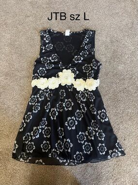 Black Floral Tank Top with Cream Floral Waistband - L